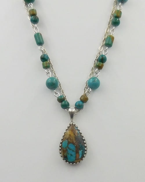 Click to view detail for DKC-1091 Necklace Royston turquoise and silver chain with Royston TQ Pendant $240